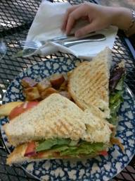 peach, chicken sandwich with curried mayo