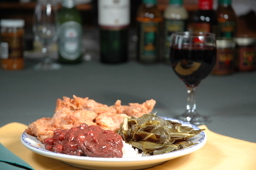 Fried Chicken with a side of Collard Greens, Red Beans & Rice