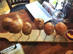 Chedderwurst Corn Pups at the Wrecking Bar Brew Pub