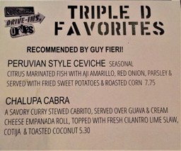 Triple D items listed on Menu - Beto's on Broadway