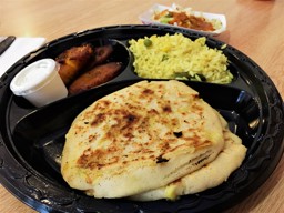 The Pupusa's with Fried Plantains and Rice at Tortilla Cafe