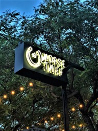 Out front of Horse Thief BBQ