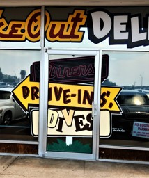 Triple D logo on the windows at The Bagel Deli