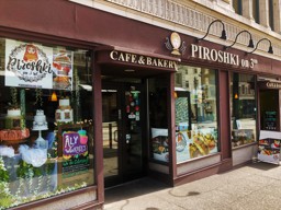 Out front of Piroshki on 3rd in Downtown Seattle.