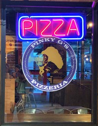 Out front of Pinky G's Pizzeria in Jackson