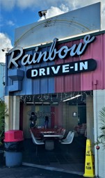 Out front of Rainbow Drive-In