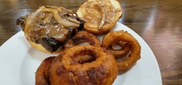 Jake's Good Eats Meat Loaf Sandwich with Onion Rings