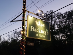 Outside Hackneys on Harms Sign