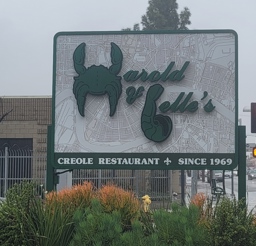 The sign outside of Harold and Belle's
