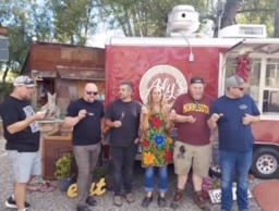 Aly hanging out with the Guy Fieri film crew