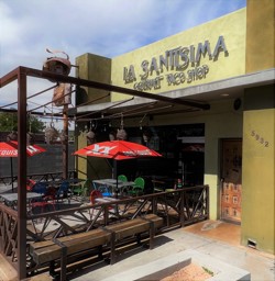 Out front of La Santisima Gourmet Taco Shop in Glendale AZ