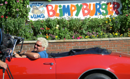 Guy Fieri in the Camaro outside of Blimpy Burger