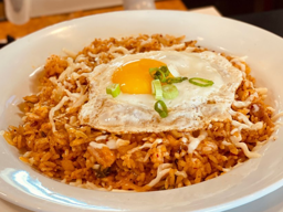 Sunny side up egg with fluffy kimchi fried rice