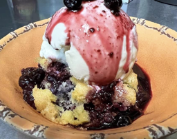 Lemon berry cobbler with cammie’s mexican vanilla ice cream