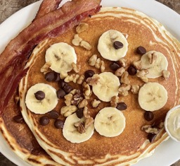 chocolate chip, banana and walnut pancakes