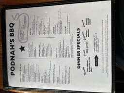 the current podnah’s bbq menu 